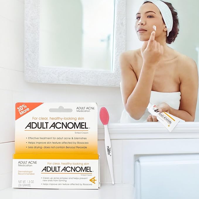 Adult Acnomel Acne Medication Tinted Cream 13 Oz - Acne Spot Treatment Cream Anti Pimple Cream for Men and Women, Clears Breakouts, Soothes Sensitive Skin Nose Cleaning Brush [Pack of 4-BrightBean Baby