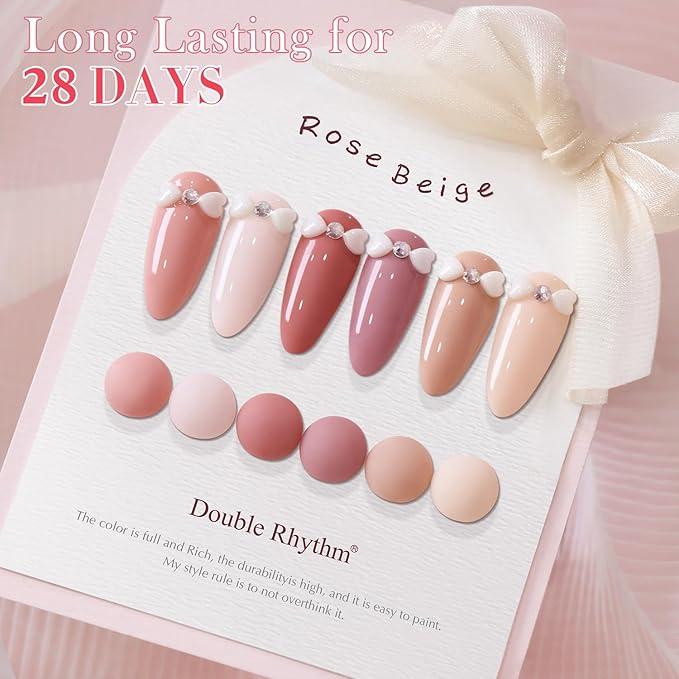 Double Rhythm 6 Pcs 15 ML Gel Polish Set Same Color Same Bottle Soak Off Gel Polish Kit Nail Art Manicure Salon DIY at Home for Women (Rose Beige Nude Cream Rose Coral-T6-20)-BrightBean Baby