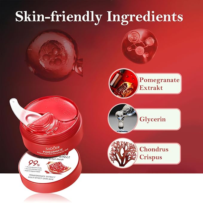 Under Eye Mask - 60 PCS Pomegranate Under Eye Patches for Puffy Eyes, Dark Circles, Eye Bag, Fine Lines and Wrinkles, Reduce Puffiness and Brightening Eye Patch, Eye Gel Pads, Eye Jelly Mask-BrightBean Baby