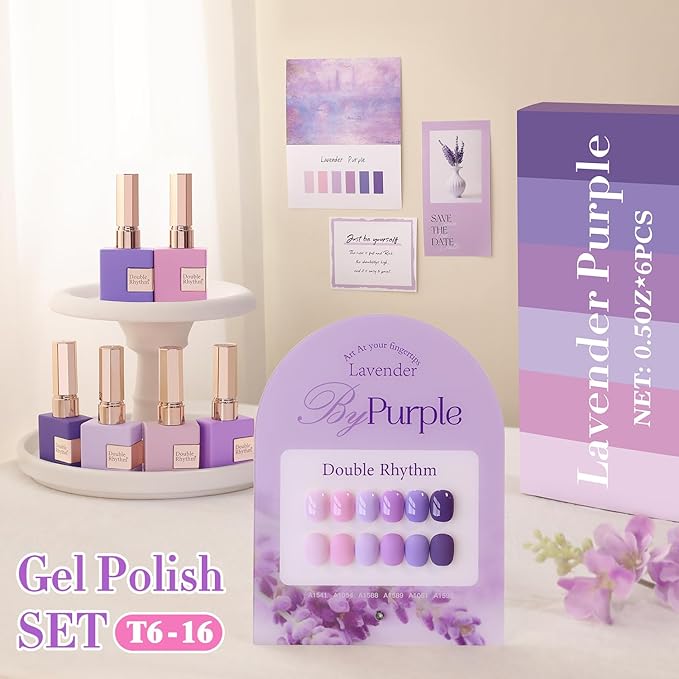 Double Rhythm 6 Pcs 15 ML Gel Polish Set Same Color Same Bottle Soak Off Gel Polish Kit Nail Art Manicure Salon DIY at Home for Women (Light Dark Purple Violet Rose Pink-T6-16)-BrightBean Baby