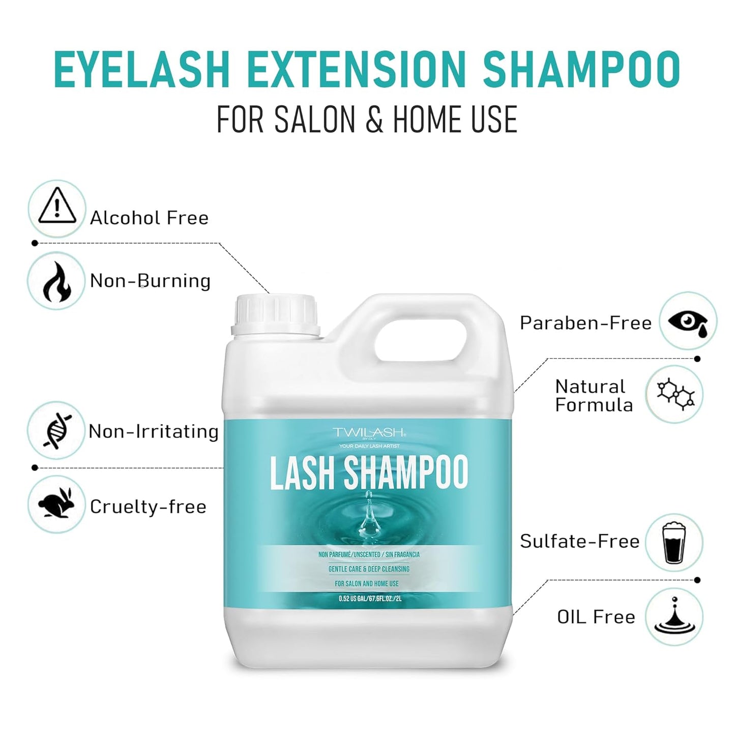 Lash Shampoo Bulk, Eyelash Cleanser for Extensions 2 Liters, Dispenser Pump, Safe Makeup Remover, Non-irritating or Burning Eyelid Foaming Cleanser for Professional Salon and Home Use (Unscented-2L)-BrightBean Baby