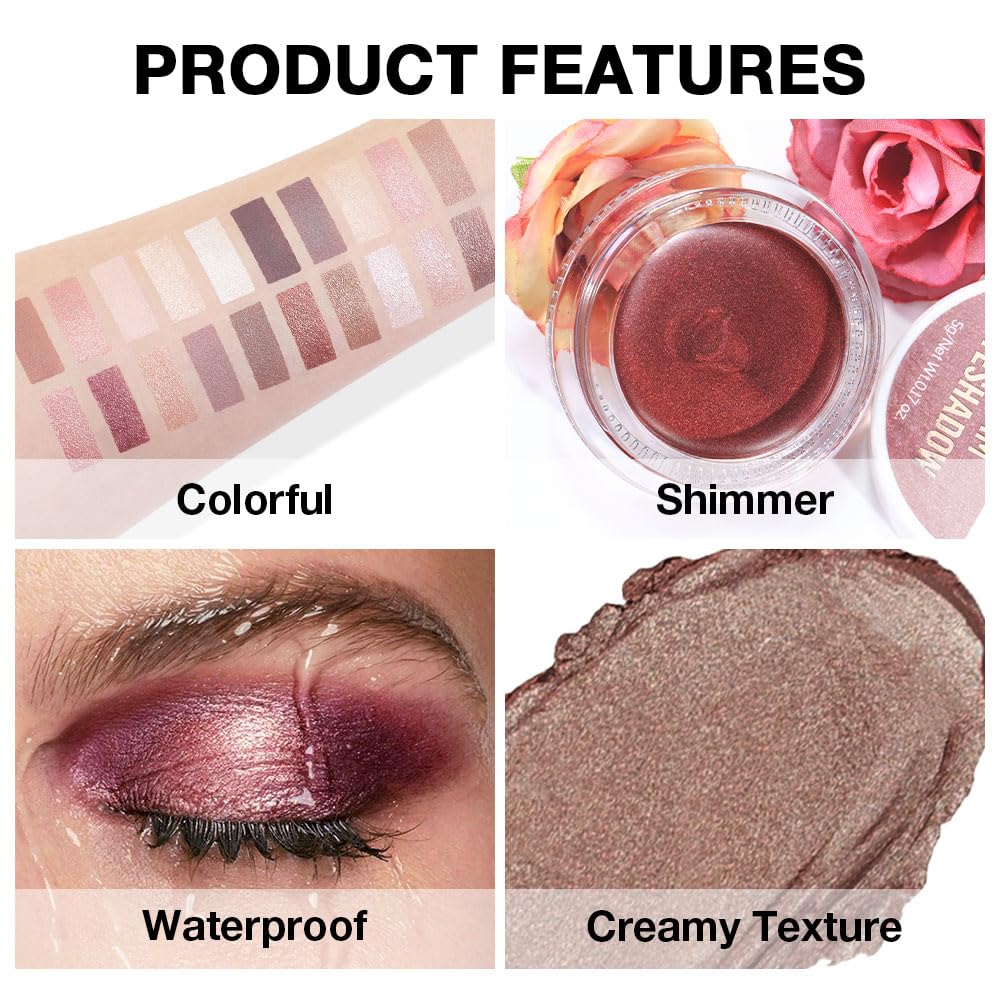 Cream Glitter Bronze Shimmer Metallic Eyeshadow Palette Makeup, Natural Single Mini Instant Holographic Eyeshadow For Women, Sombras Crema Para Ojos, Talc, Paraben & Cruelty Free, 20-BrightBean Baby