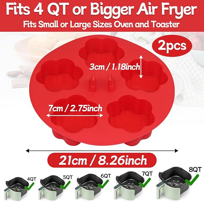 2 pieces Silicone Air Fryer Muffin Pan Egg Bite Mold for Oven Baking,Mini Muffin Tins Cups Cake Tray for Air Fryer Liners Basket Instant Pot Accessories Baking Muffin Cakes Pancake Quiche