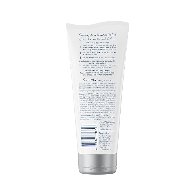 NIVEA Skin Firming & Anti Wrinkle Neck & Chest Cream with Coenzyme Q10, Creatine and Provitamin B5, Skin Firming Cream Reduces the Look of Fine Lines and Wrinkles, 6.7 Oz Tube-BrightBean Baby