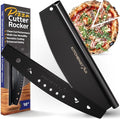 KitchenStar 16-Inch Pizza Cutter Rocker Blade - Sharp Stainless Steel Slicer Knife, Protective Cover, Black Nonstick, Large - Professional Pizza Oven Accessories