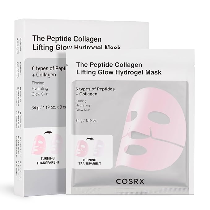 COSRX The Peptide Collagen Lifting Glow Hydrogel Face Masks Skincare 3 EA, Collagen Face Mask, Travel Essentials, Overnight Face Mask, Korean SkinCare-BrightBean Baby