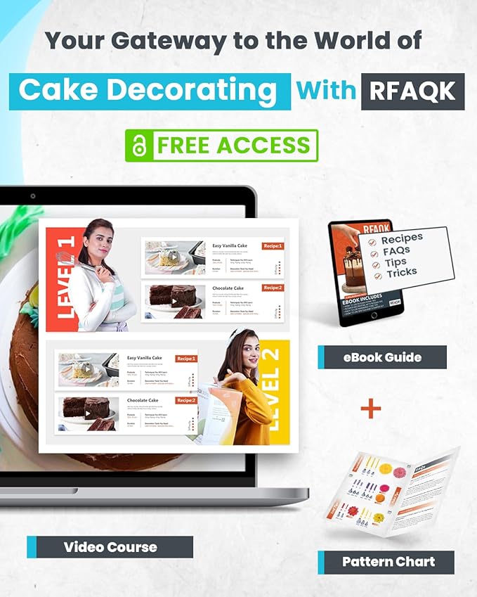 RFAQK 74 PCs Icing Piping Bags and Tips Set, Cake Decorating Kit with 48-Numbered Piping Tips, Anti Burst Pastry Bags for Cookie Cupcake Cake Decoration, Cake Decorating Tips Set with Booklet & E-book