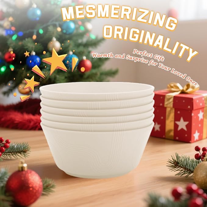 Homienly Cereal Bowl - Wheat Straw Bowls 6 PCS | Microwave & Dishwasher Safe | Patented Textured for Secure Grip| Ideal for Cereal, Soup, Salad - Versatile Dining Alternative to Plastic Bowls(Beige)