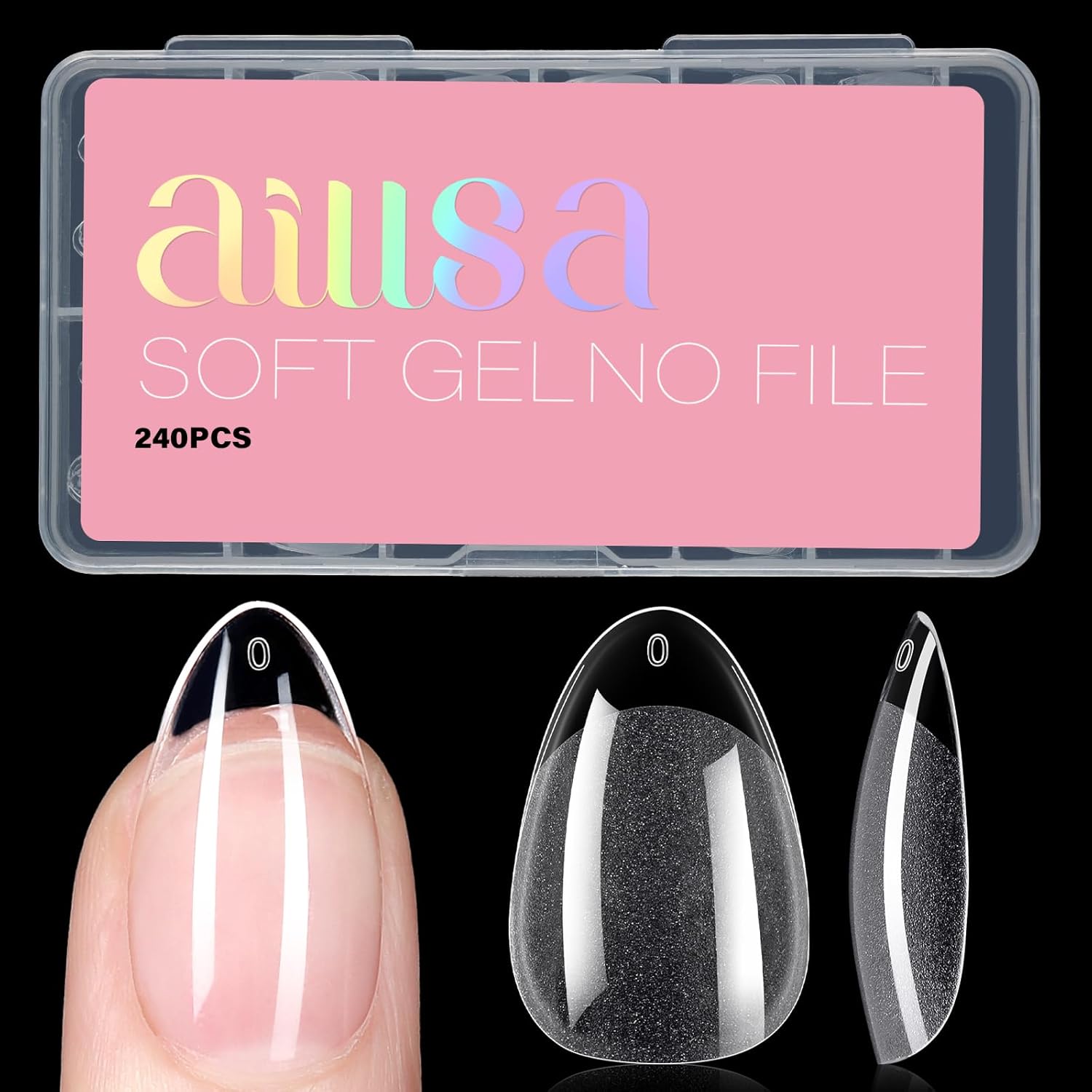 AILLSA Short Almond Nail Tips Pre-Shaped Acrylic Nail Tips Half Matte Full Cover Nails Tips Clear Gelly Press on Flase Tip Nail for Extension Nail Manicure Home DIY 240PCS 15Sizes-BrightBean Baby