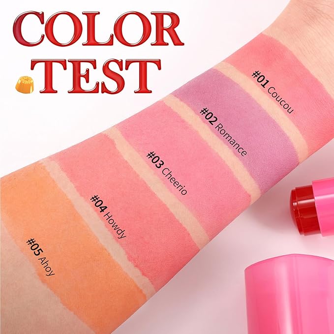 Water Jelly Tint Blush, 3-In-1 Multi-Use Blush Cream Blush Stick for Eyes, Cheeks & Lips, Hydrating & Bouncy Jelly Texture, Blends Perfect for Skin Portable Multipurpose Long Lasting Waterproof(05, s)-BrightBean Baby