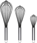 TEEVEA Silicone Whisk Set of 3 Non Scratch Non Stick Silicone Coated Stainless Steel Wire Whisks Heat Resistant 480°F Kitchen Wisk for Cooking Blending Whisking Tool Black