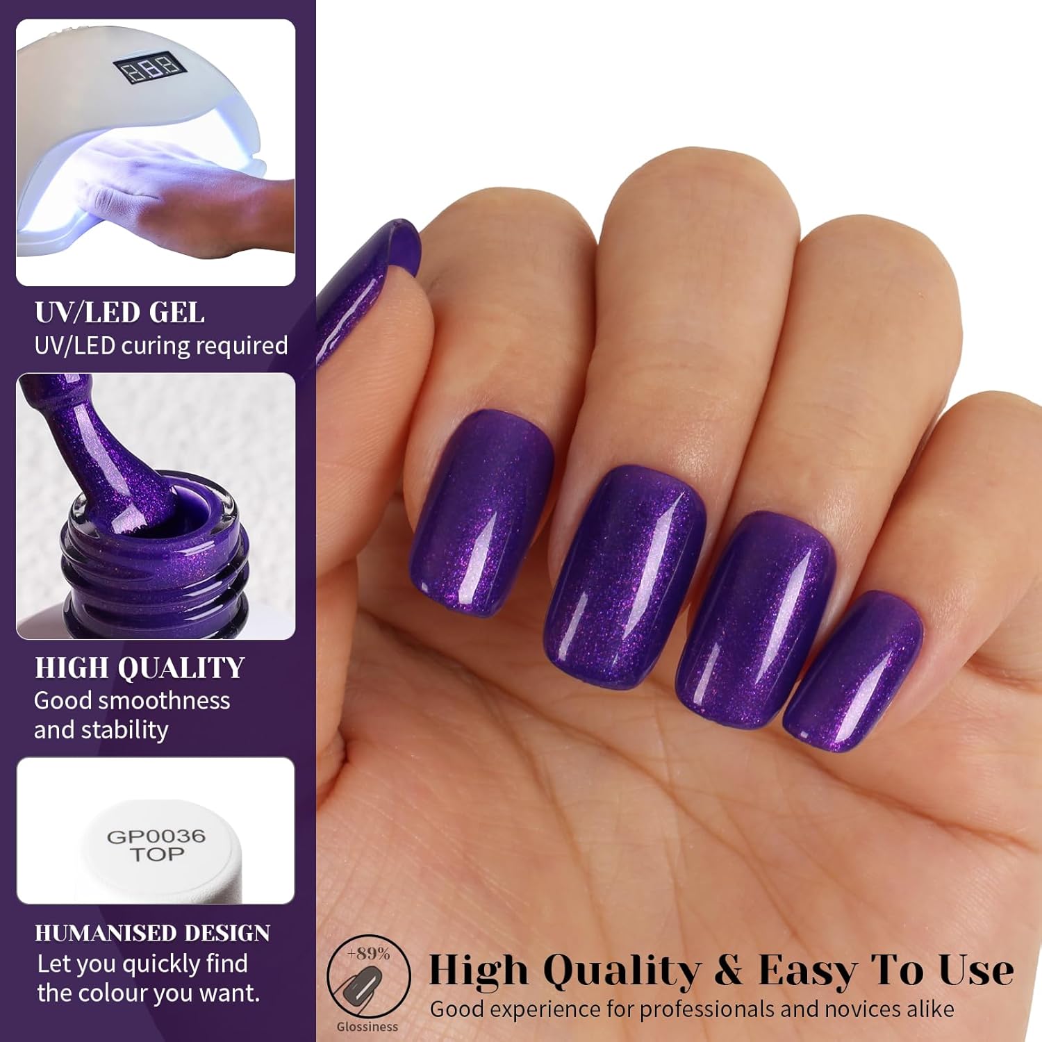 Glitter Deep Purple Gel Polish,15ml UV/LED Soak Off Sparkly Shimmer Dark Violets Purple Gel Nail Polish for Manicure Salon or DIY Nail Art at Home,Women Girls Gifts - GP0094-BrightBean Baby