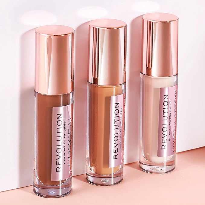 Makeup Revolution Conceal & Define Concealer, Full Coverage Makeup Concealer, Matte Finish & Long Wear, For Fair Skin Tones, Vegan, C5, 4ml-BrightBean Baby