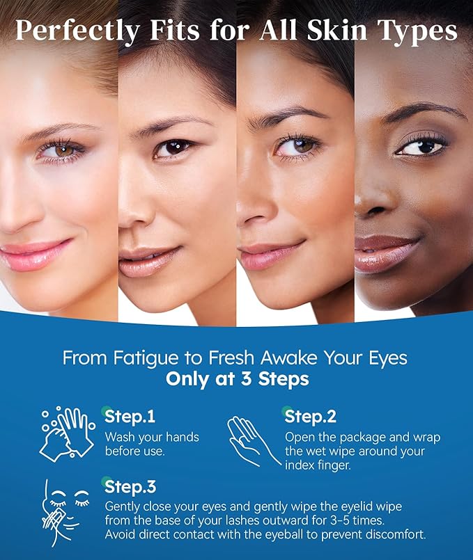 60-Count Eyelid Cleansing Wipes for Dry Eye & Blepharitis, tea tree oil Pre-Moistened Hypoallergenic EyeWipes for Sensitive Itchy Eyes, Individually Wrapped Eyelid Wipes Travel Essentials-BrightBean Baby