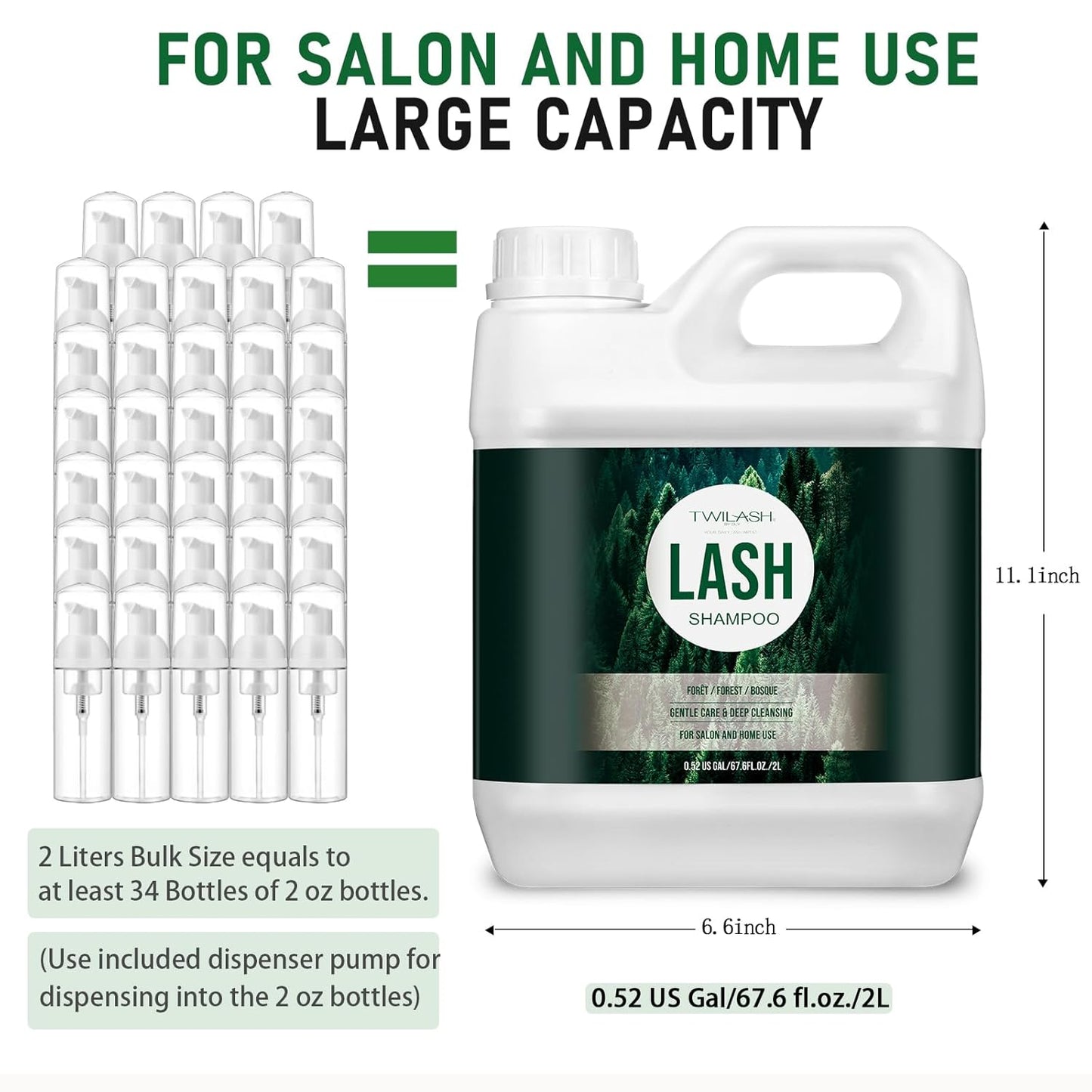 Lash Shampoo Bulk, Eyelash Cleanser for Extensions 2 Liters, Safe Makeup Remover, Non-irritating or Burning Eyelid Foaming Cleanser for Professional Salon and Home Use (Forest-2L)-BrightBean Baby