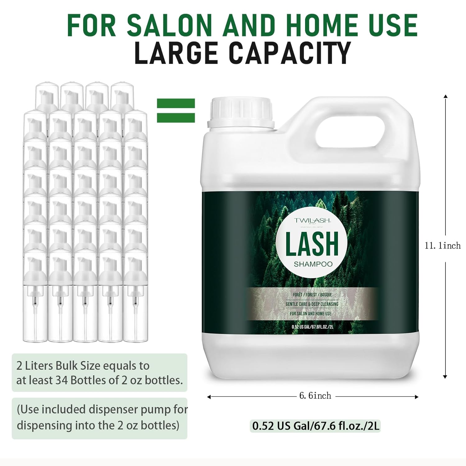 Lash Shampoo Bulk, Eyelash Cleanser for Extensions 2 Liters, Safe Makeup Remover, Non-irritating or Burning Eyelid Foaming Cleanser for Professional Salon and Home Use (Forest-2L)-BrightBean Baby