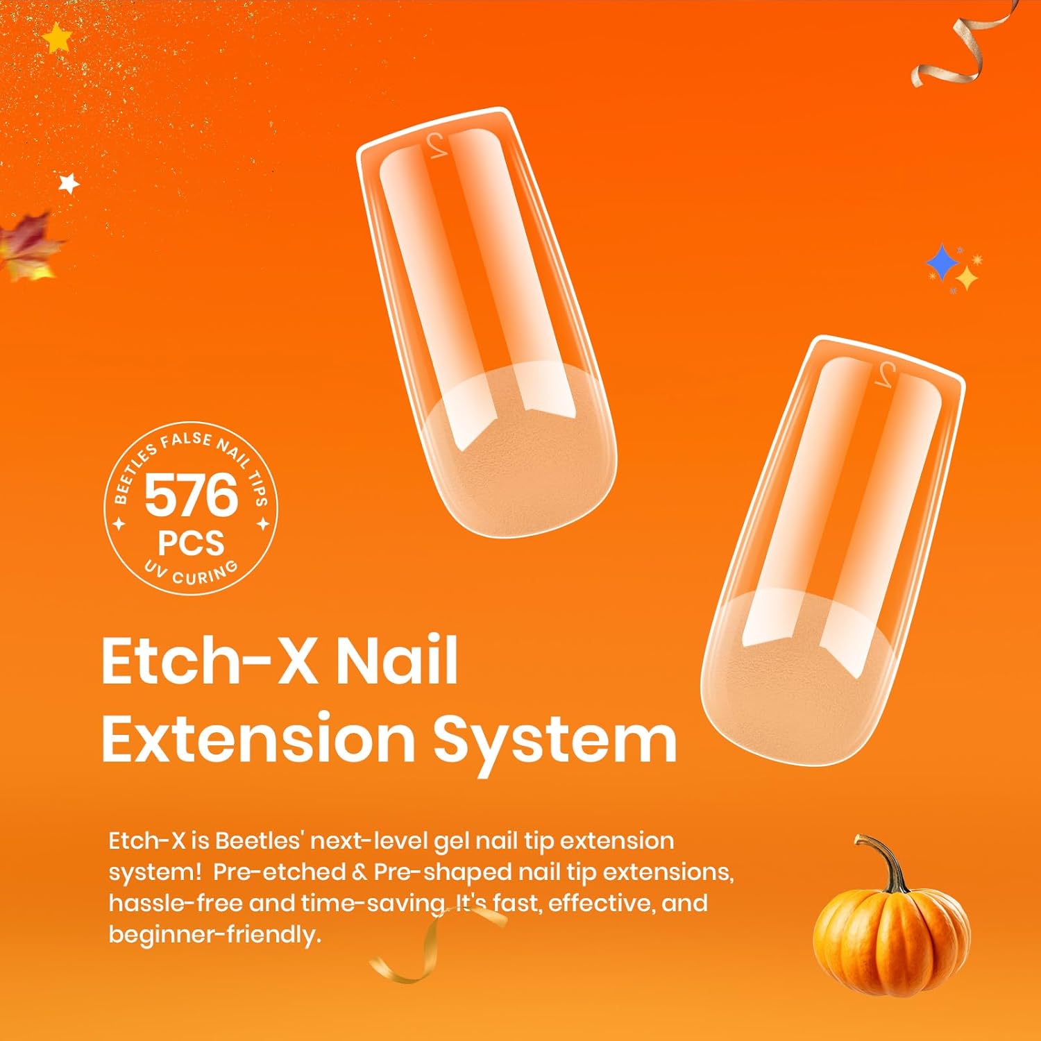 Beetles Nail Tips Medium Square 576Pcs 12 Sizes - Pre-Etched Soft Acrylic Nail Tips Half Matte False Nails Nail Art Full Cover Press Ons Nail Extensions Gift Set Home DIY Nail Salon-BrightBean Baby