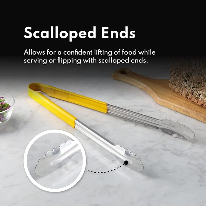 New Star Foodservice 35834 16-Inch Utility Spring Tongs, Stainless Steel, Vinyl Coated, Set of 12, Yellow