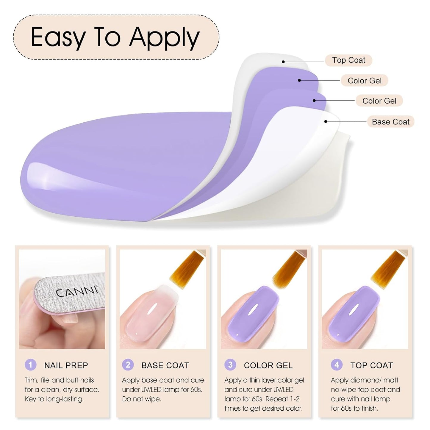 CANNI Purple Gel Polish, 1Pcs Gel Polish Purple Color Pale Violet Nail Polish Gel High Gloss Soak Off U V Gel Nail French Nail Manicure Salon DIY-BrightBean Baby