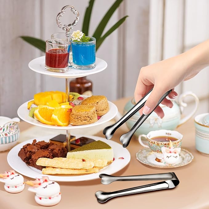 18 Pack Premium Small Serving Tongs, Mini Stainless Steel Appetizer Tongs Black 4.33Inch