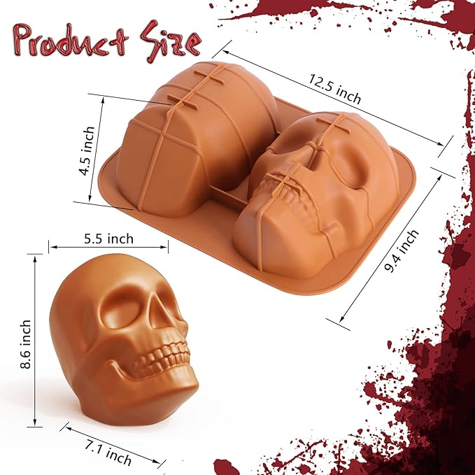 Skull Cake Mold, Extra Large 8.5inch Skull Silicone Cake Pans for Baking Candy Chocolate Halloween Party