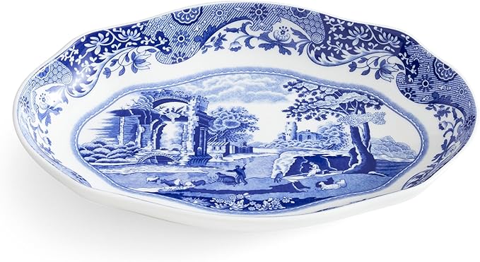 Spode Blue Italian Pickle Dish - 8.5" Porcelain Appetizer Tray with Scroll Border & Countryside Artwork - Elegant Small Serving Piece for Entertaining & Dining Displays - Great Gift for Collectors