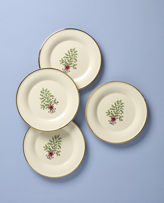 Lenox 897744 Holiday Tree Accent Plates, Service For 4, Christmas Dishes, Dinnerware Set,