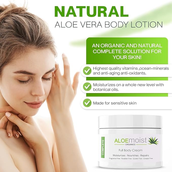 Organic Aloe Vera Lotion - Face & Body Moisturizing Cream with Natural Aloe Vera, Vitamin E Oil, Vitamin C, Retinol Cream, Shea Butter – Anti Aging Face Moisturizer for Women, Dry Skin (2 oz)-BrightBean Baby