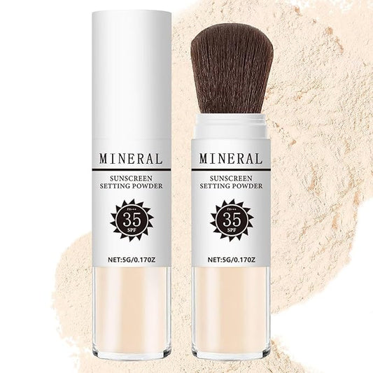 Mineral Sunscreen Setting Powder, SPF 35 Translucent Loose Powder, Mineral Brush Powder, Oil Control Natural Matte Finish, Lasting Lightweight Breathable for All Skin (#02 Fair)-BrightBean Baby