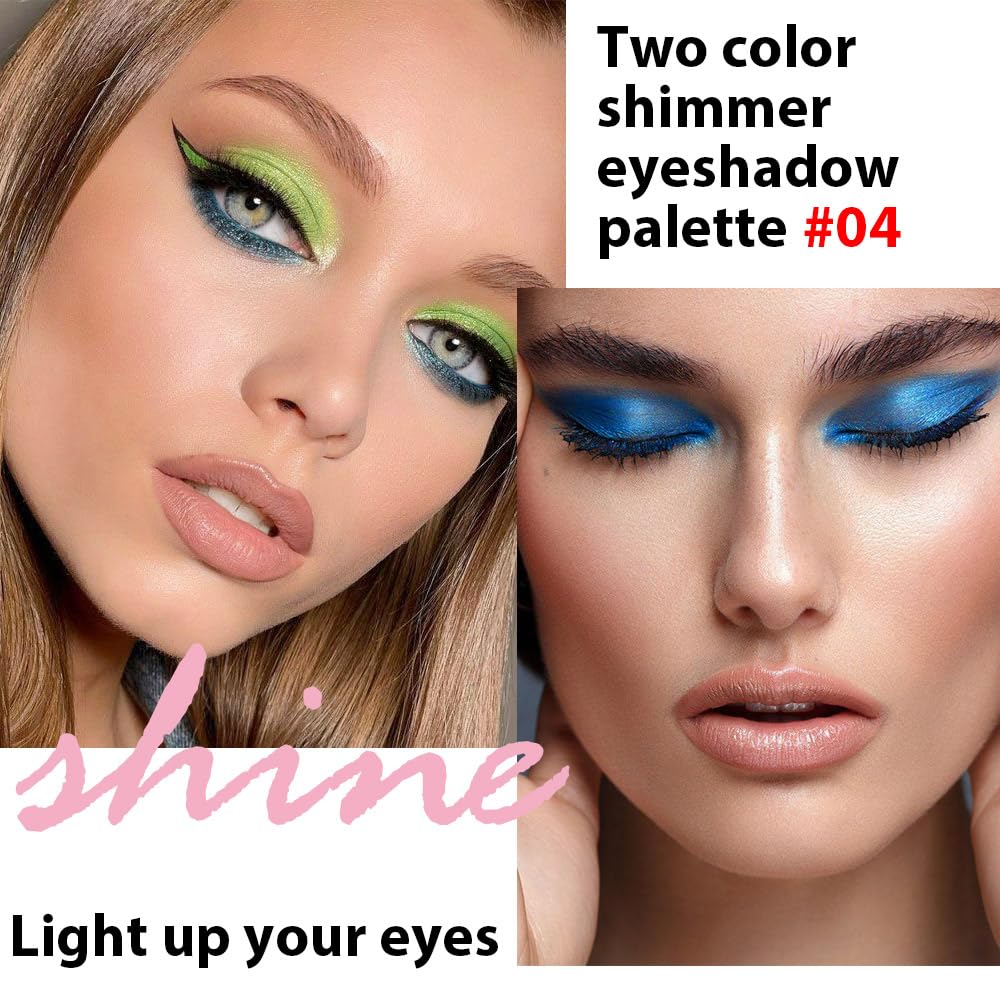 2 colors eye shadow makeup palette, Blue & Green Eyeshadows Halloween Birthday Party Wear, high pigment eye, matte & shimmer metal eye shadow powder, Blendable, Ultra-Pigmented(02)-BrightBean Baby