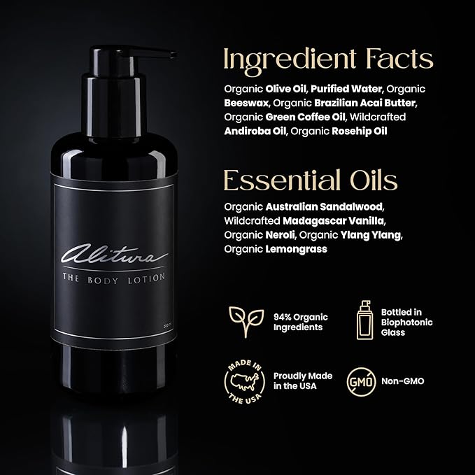 Alitura Naturals Organic Face & Body Lotion – Anti-Aging Moisturizer with Olive Oil & Acai Butter – Hydrating Cream for Dry, Sensitive & Aging Skin – For Men & Women – 200ml-BrightBean Baby