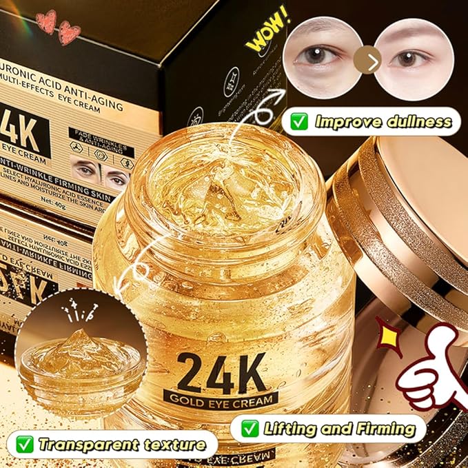 24K Gold Hyaluronic Acid Anti-Aging Multi-Effects Eye Cream - For Dark Circles & Fine Lines - With Hyaluronic Acid & Ingredient Gold, 1.4 Oz-BrightBean Baby