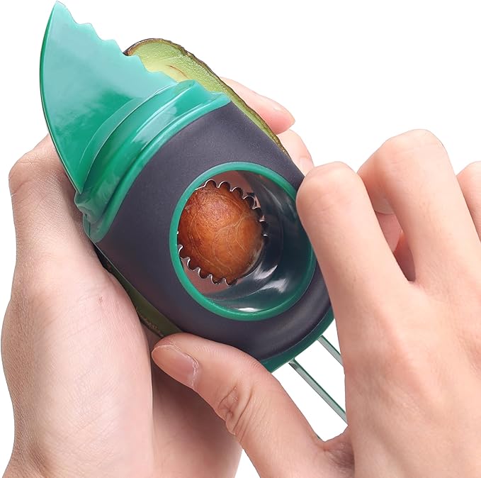 Linoroso Avocado Slicer Tool Kitchen Avocado Knife Set, Good Grips 3-in-1 Avocado Tool with Avocado cutter slicer, Avocado Pit Remover, Avocado Peeler with Cover, Green