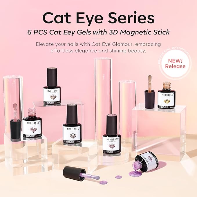 modelones Cat Eye Gel Nail Polish 6 Colors Nude Pink Brown Purple Cat Eye Nail Polish Glitter Semi-transparent Holographic 9D With Magnet Pastel All Seasons Soak Off Led Nail Art DIY Salon Gifts-BrightBean Baby