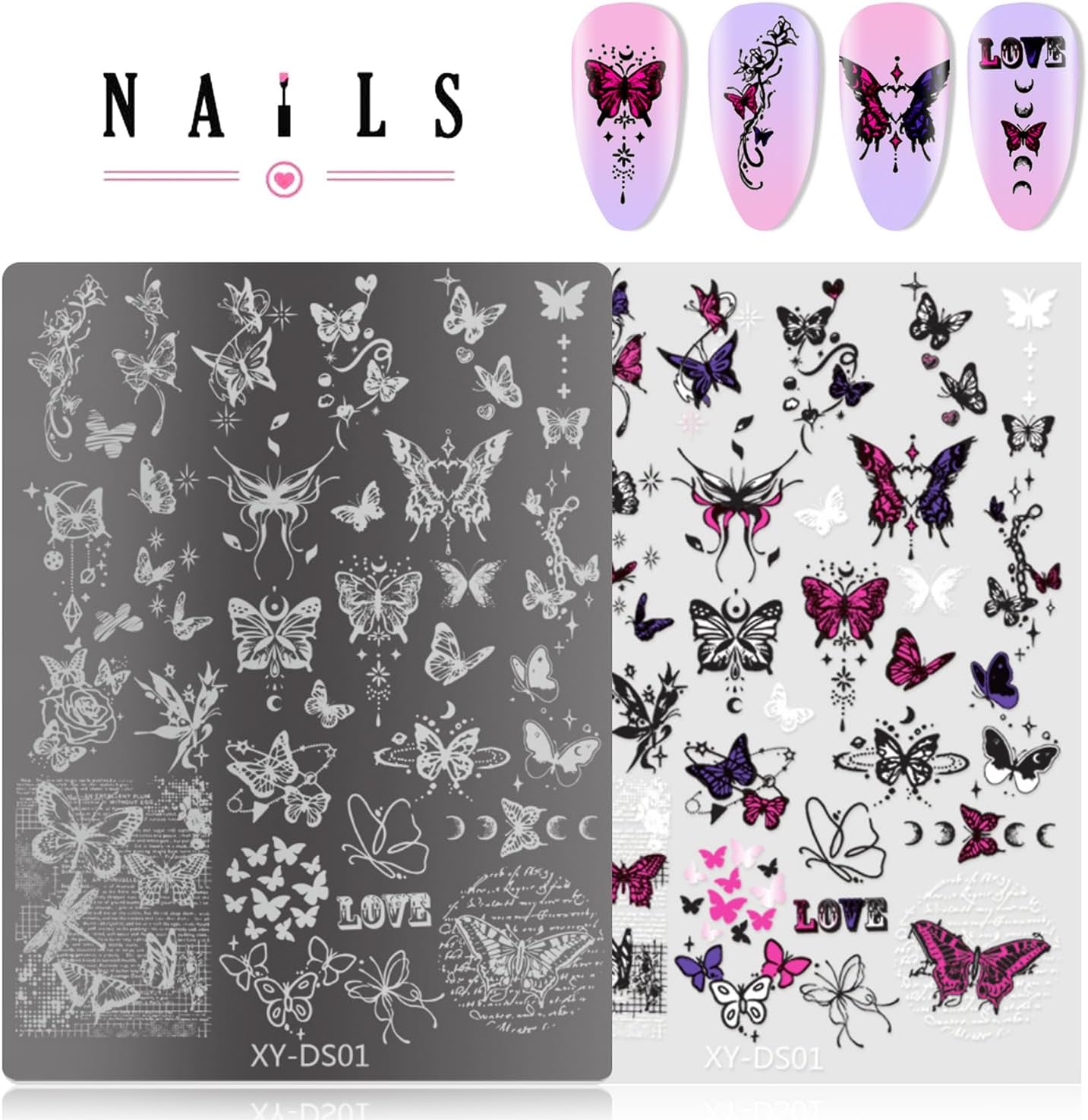 4Pcs Gothic Cute Nail Stamping Plate Set - Dark Kawaii Nail Art Templates, Stainless Steel Spooky Sweet Nail Stamp Plates with Skull & Lace Patterns for Halloween DIY Manicure Printing Tools-BrightBean Baby