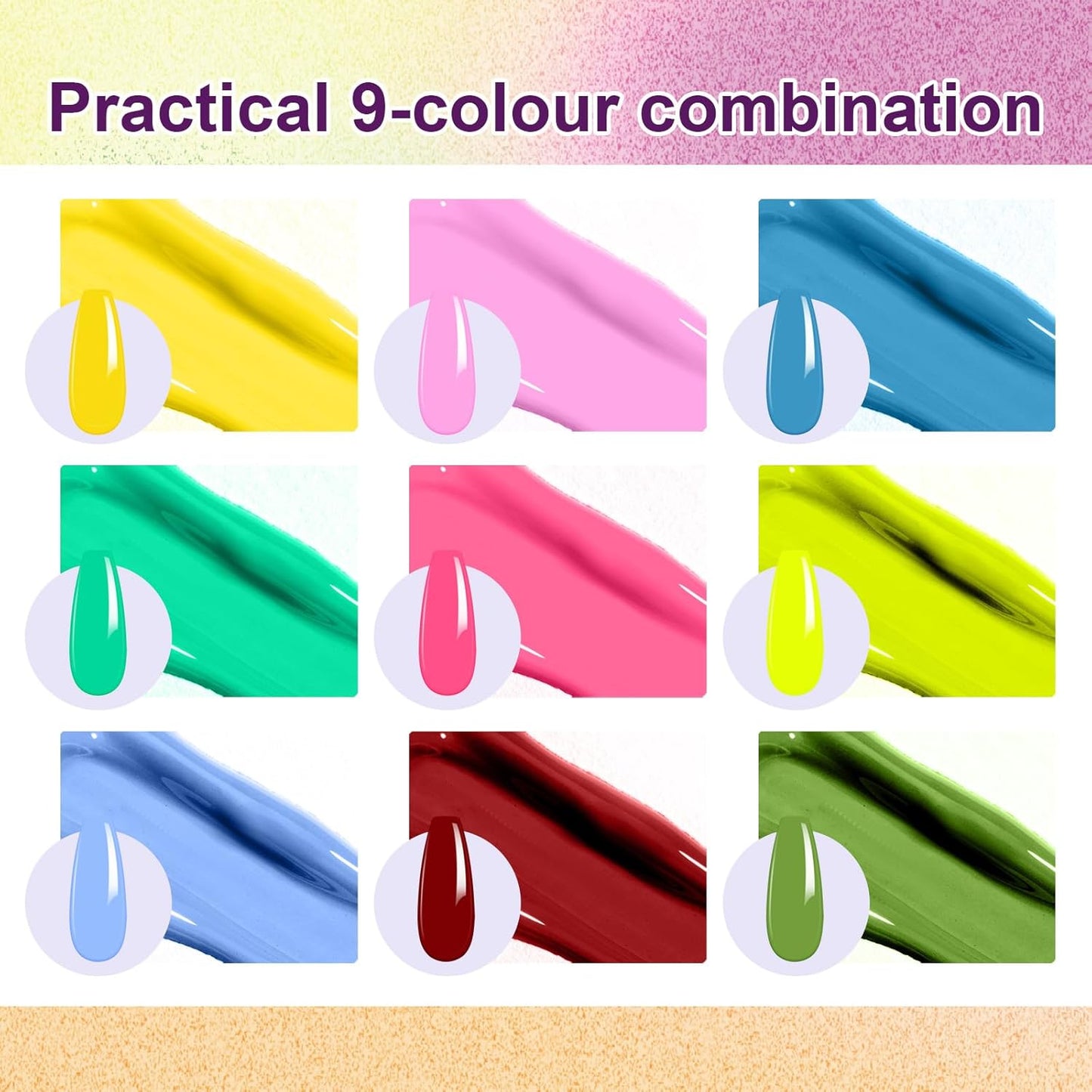 Gradient Painting Gel, 9 Bright Colors Ombre Gel Nail Polish Light Blue Pink Pigment Pat Nails Aura Nails French Manicure Soak Off UV Long-lasting No-wipe Home Salon DIY Nail Art ChromaGlow-BrightBean Baby