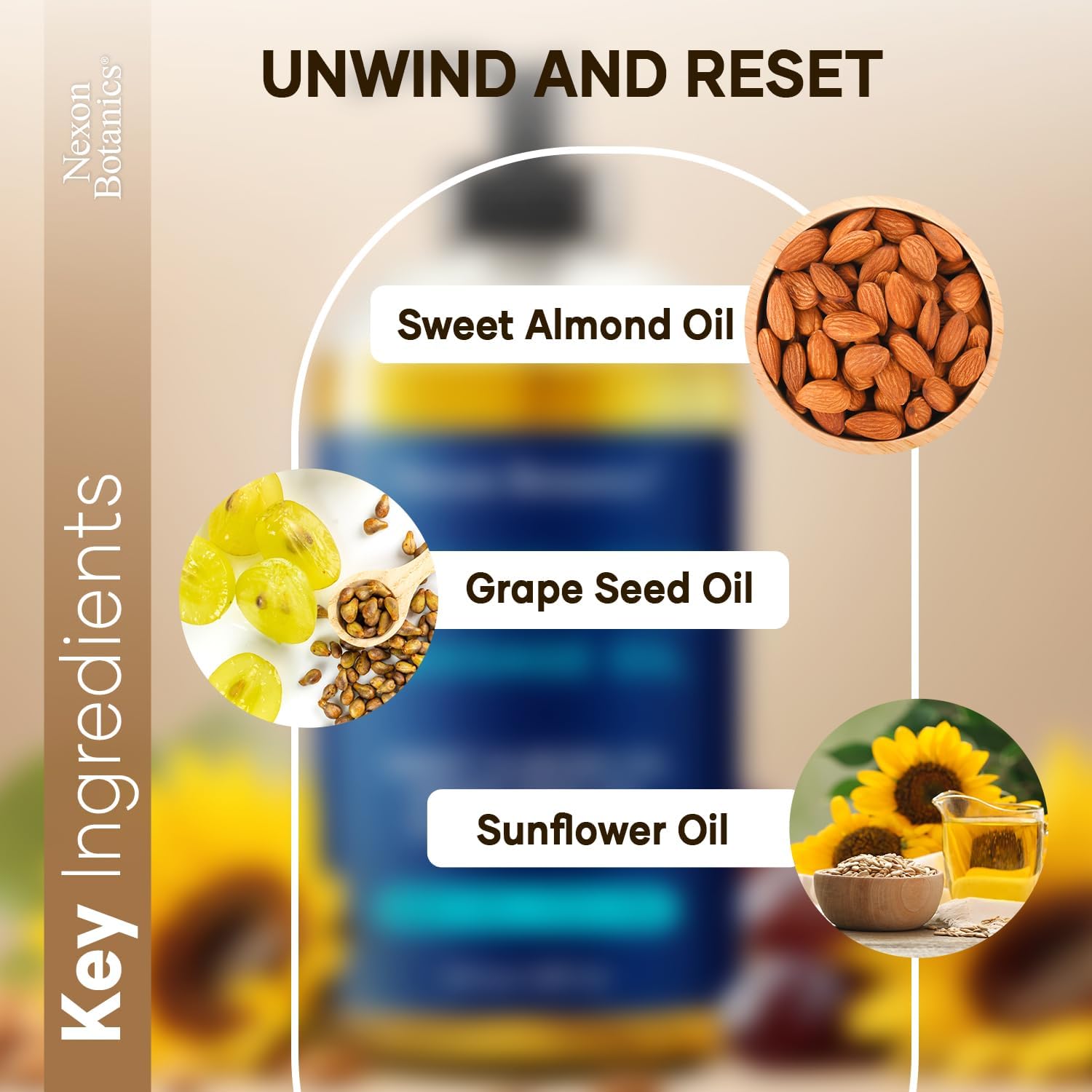 Unscented Massage Oil for Massage Therapy 8 fl oz - Refreshing and Relaxing - Natural Oils with Sweet Almond, Grape Seed and Sunflower Oil - for Men and Women - Nexon Botanics-BrightBean Baby