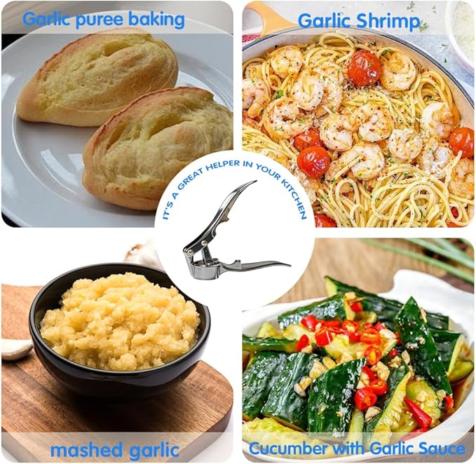 1 Pack Garlic Press, Heavy-Duty Rust-Resistant Garlic Mincer & Crusher with Ergonomic Handle, Easy Squeeze, Easy Clean, Dishwasher Safe