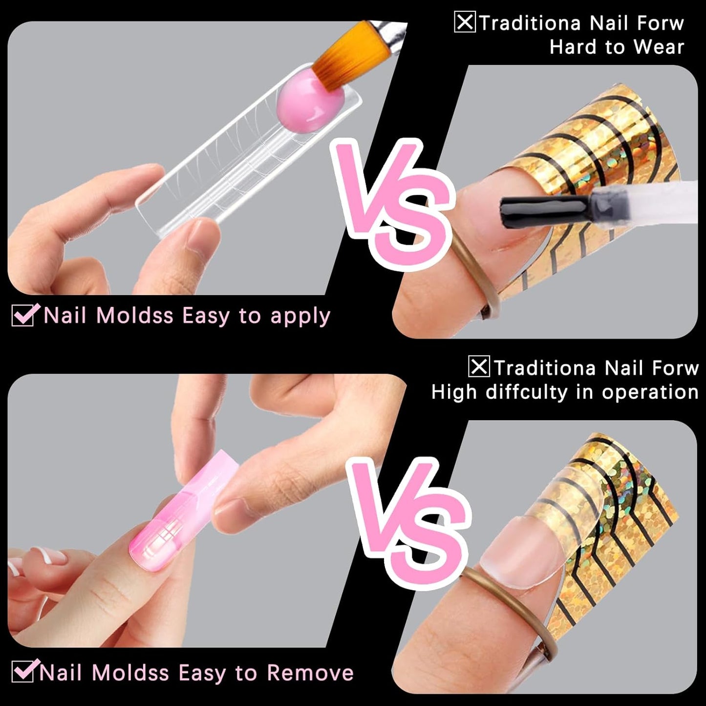 120 Pcs Poly Extension Gel Dual Nail Forms - Long U-Shaped Thickened Coffin Nail Molds for Gel Manicure & Salon DIY at Home-BrightBean Baby