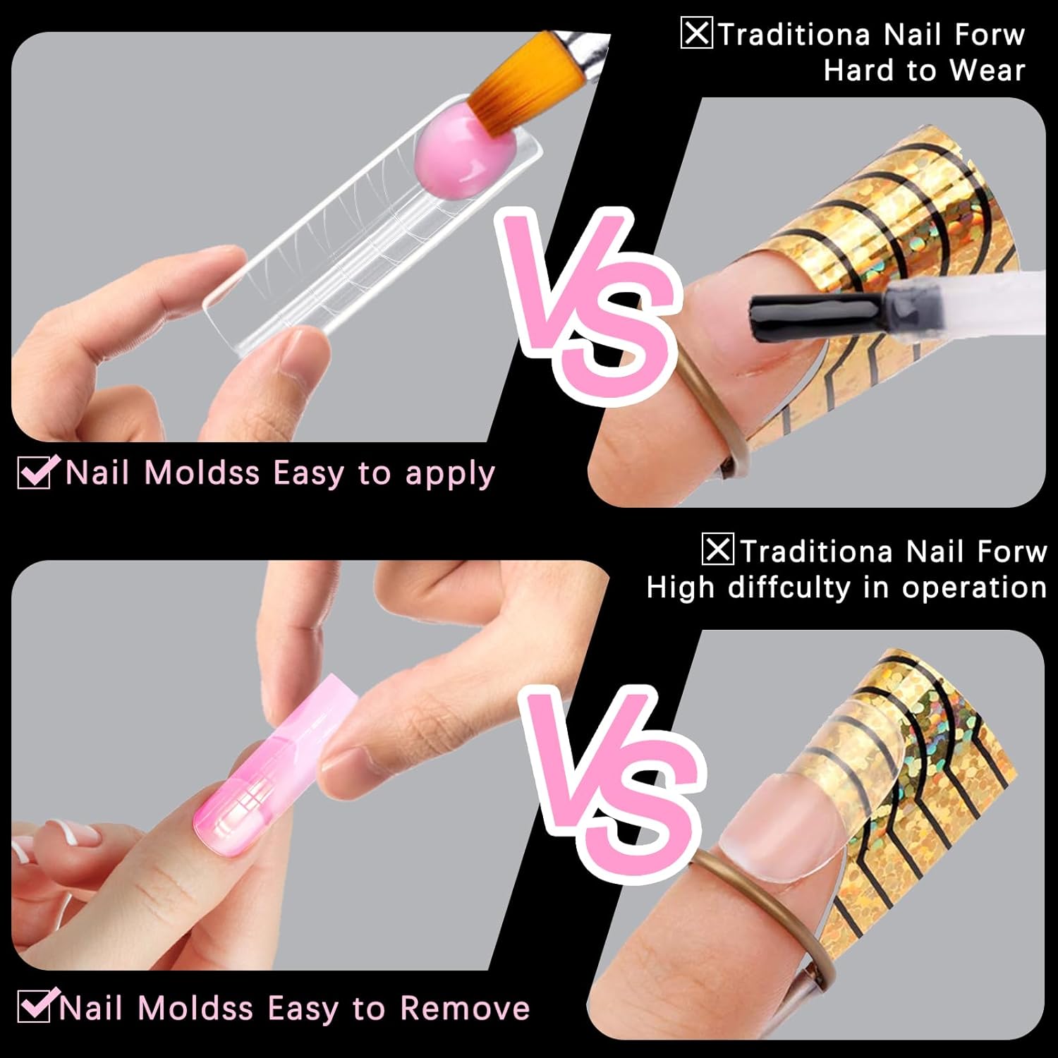 120 Pcs Poly Extension Gel Dual Nail Forms - Long U-Shaped Thickened Coffin Nail Molds for Gel Manicure & Salon DIY at Home-BrightBean Baby