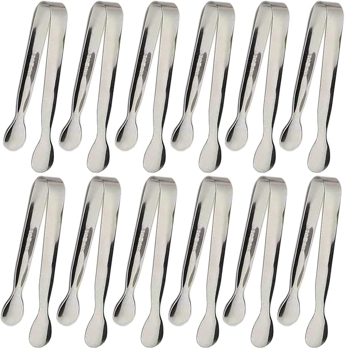 12PCS Ice Tongs Mini Sugar Tongs 4.25Inch Stainless Steel Small Serving Tong, Small Kitchen Tong for Appetizers,Tea Party, Coffee Bar, Desserts (Silver-12pcs)