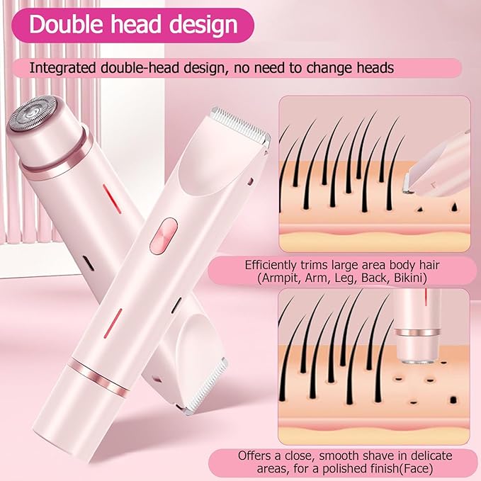 Bikini Trimmer for Women, Waterproof Bikini Shaver with Dual Head Design, Cordless Rechargeable Shaver for Women Private Area, Gentle Wet & Dry Hair Removal for Bikini Line & Underarms-BrightBean Baby