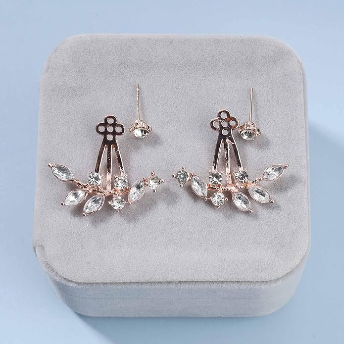 Boho Crystal Leaf Ear Jackets Earrings Gold Cz Crystal Earrings Rhinestone Front Back Studs Earrings Minimalist Earrings Jewelry for Women and Girls Gifts-BrightBean Baby