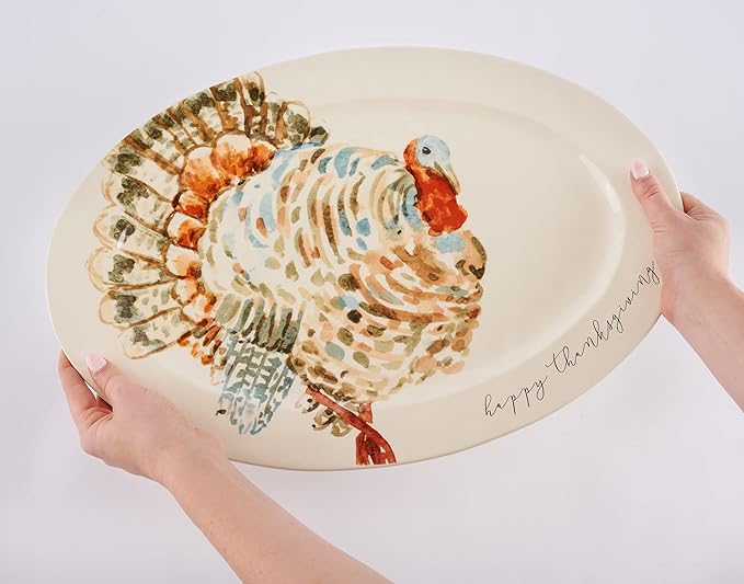 Mud Pie Watercolor Turkey Platter, White, 14"" x 20 1/2"