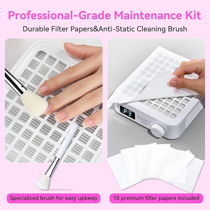 Makartt Professional Nail Dust Collector – Powerful Dust Collector Nail Tech Quite Suction Machine for Acrylic Nails Manicure & Pedicure Salon & Home Use Includes 10pcs Filters & Dust Brush-BrightBean Baby