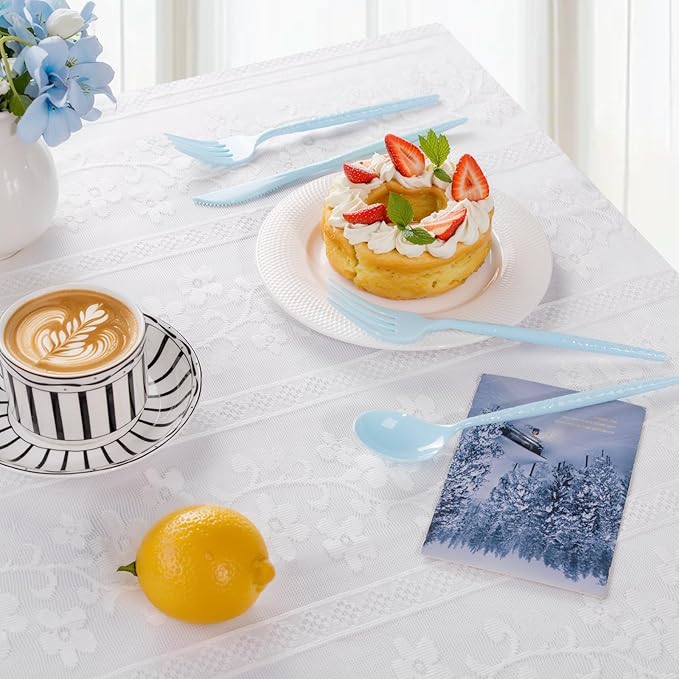 LIYH 150 Pcs Baby Blue Plastic Cutlery Sets - Light Blue Plastic Silverware Heavyduty, Disposable Utensil Sets, 50 of Each Forks, Knives & Spoons Flatware Set for Party Birthday