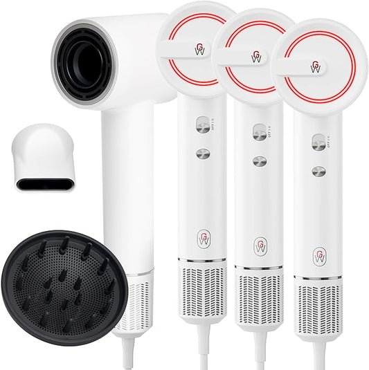 GroWell Ionic Hair Dryer, High-Speed Brushless Motor Professional Blow Dryer for Fast Drying, Low Noise, Lightweight, Compact Hair-Dryer with Diffuser for Curly Hair (3 Pack)-BrightBean Baby