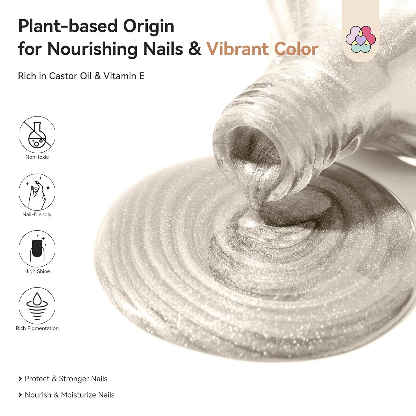 SAVILAND Color Artistry Champagne Gold Nail Polish - 7 Days Shimmer Holographic Metallic Glitter Fingernail Polish Sparkle Shiny Nail Lacquer for Toe Salon Manicure DIY Nail Art Home-BrightBean Baby