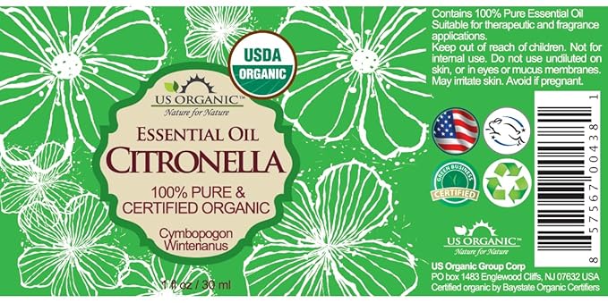 US Organic Citronella Essential Oil, USDA Certified, 100% Pure, 30 ml Pack of 2, Improved caps and droppers – Used for Skin Care, Many DIY Projects Like Candle Making and Much More-BrightBean Baby