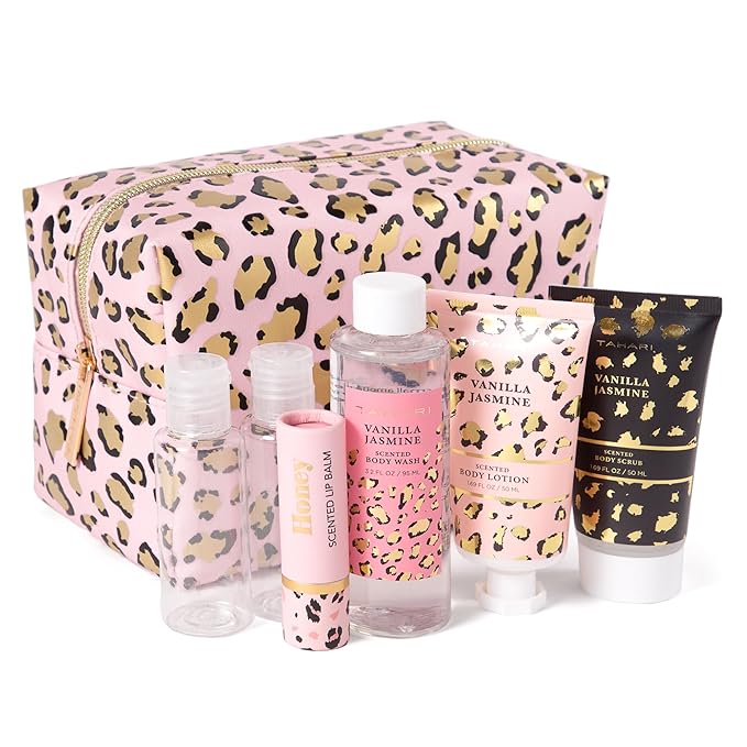 Tahari Spa Gift Set for Women, Vanilla Jasmine Spa Set, Bath Kit for Women Gift Set Includes Body Lotion, Body Wash, Hand Cream, Lotion Gift Set for Women, Birthday Gifts For Women - (Leopard)-BrightBean Baby